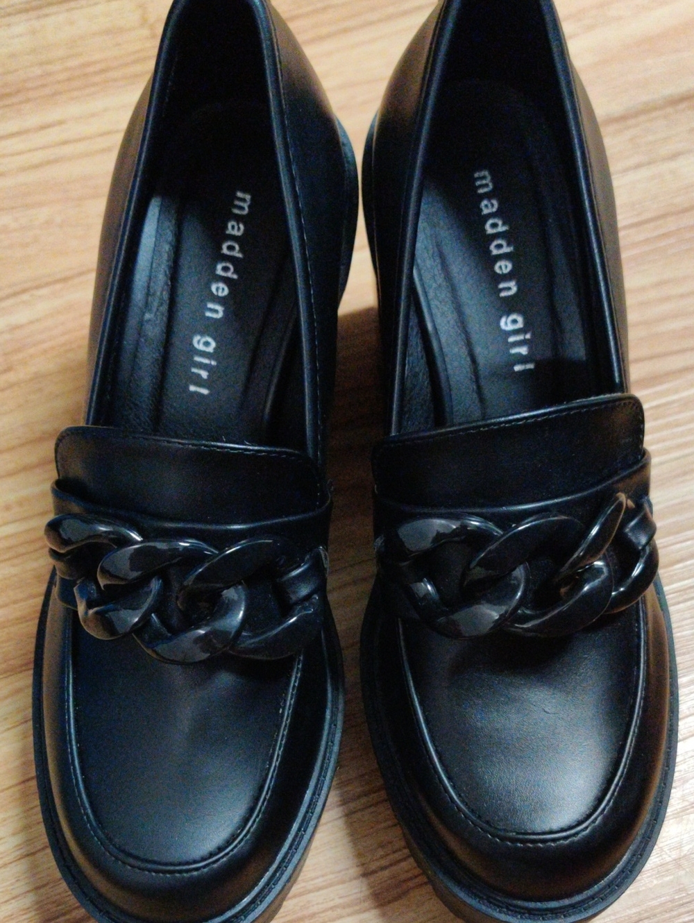 Madden Platform Chunky Heels Size 7.5 Kasper Black White Faux Leather Grunge Y2k - Picture 2 of 7